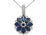 2/3 Carat (ctw) Blue Sapphire Flower Pendant Necklace in Sterling Silver with Chain
